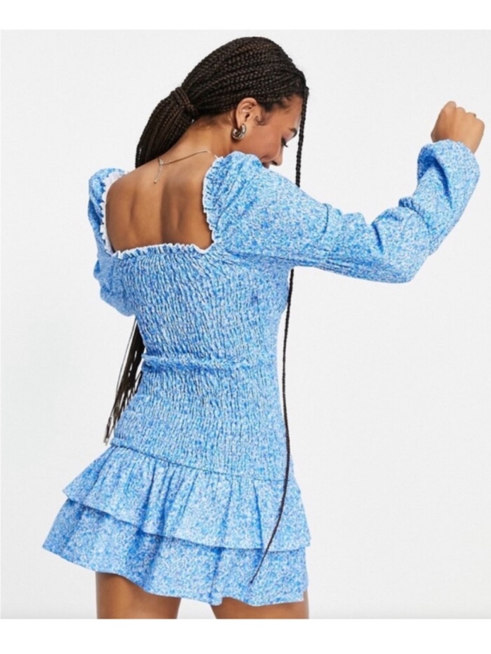 NWT ASOS DESIGN shirred mini dress smocked fitted long sleeve drop waist dress